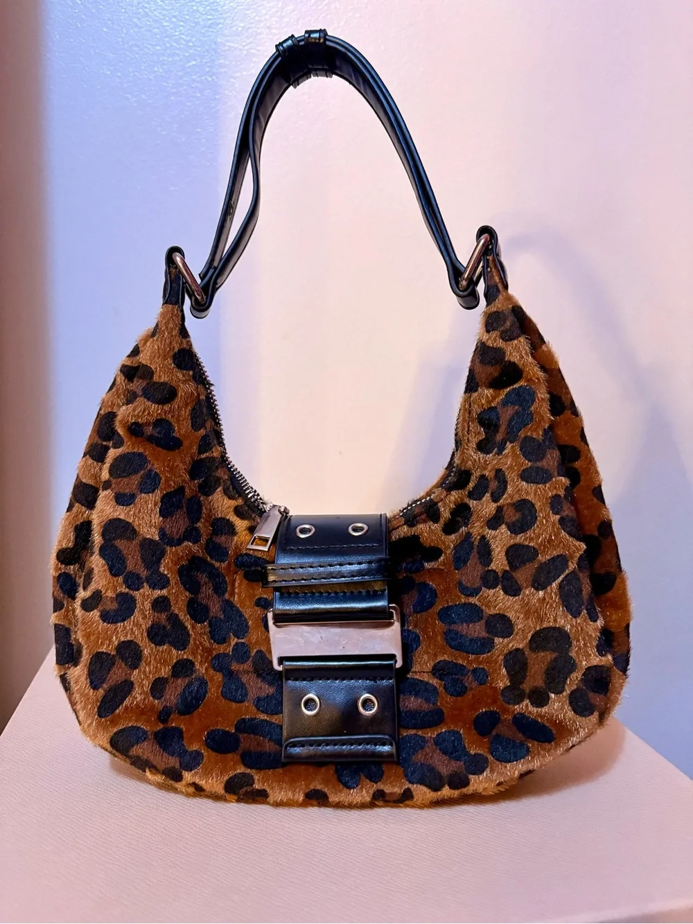 Leopard Print Shoulder Bag with Black Trim